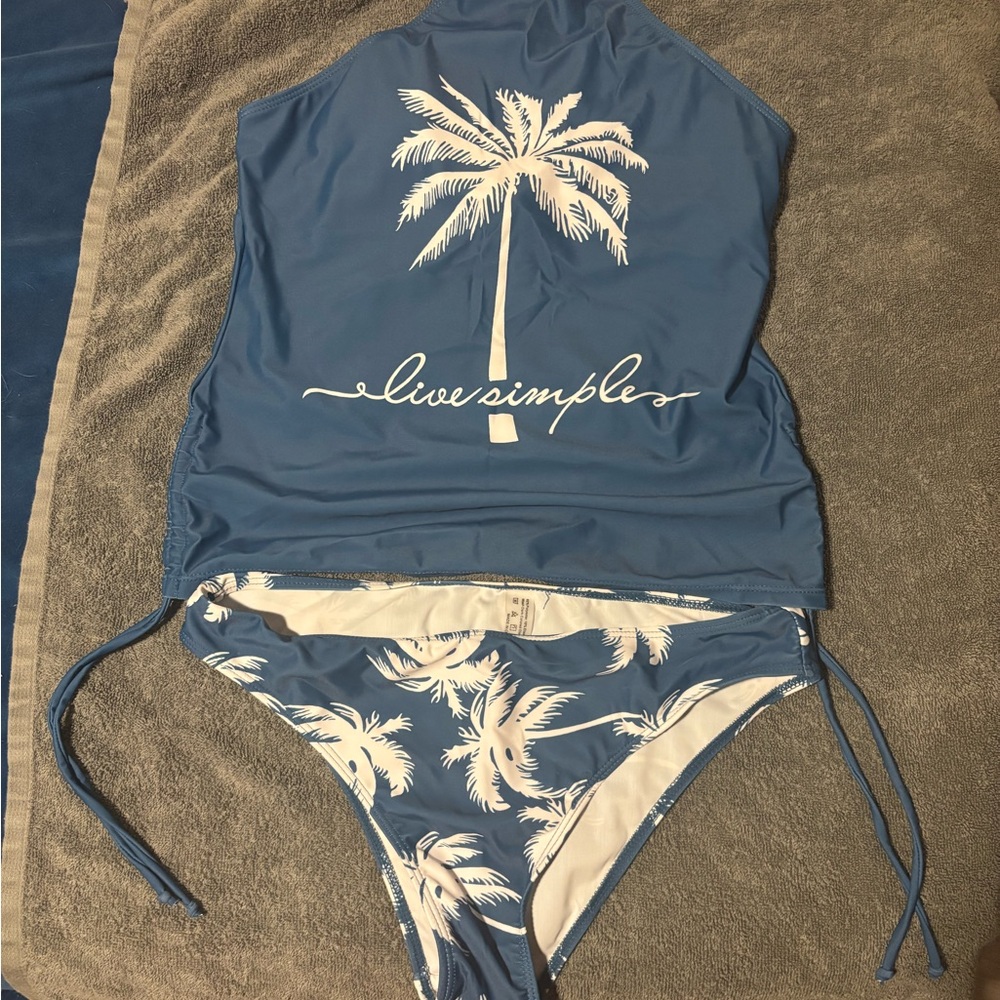 Blue Palm Tree Swimsuit Set
